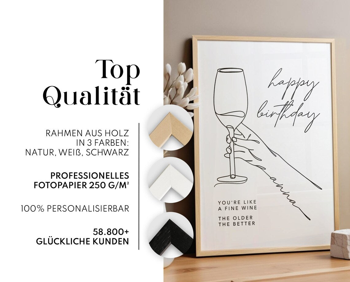 Wein Bild Lineart – Lustiges Geburtstagsgeschenk für Frauen