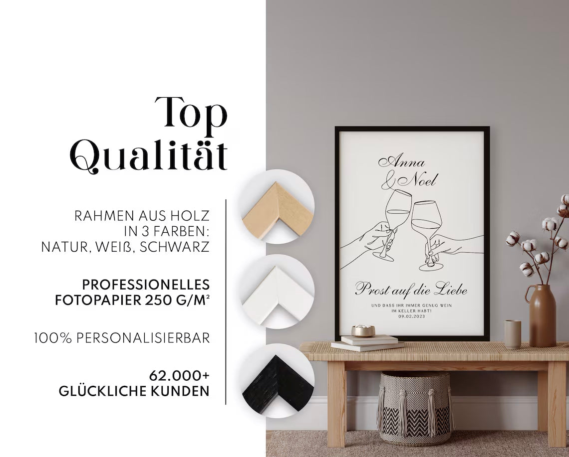 Hochzeit Geschenk – Wein Bild für Brautpaar