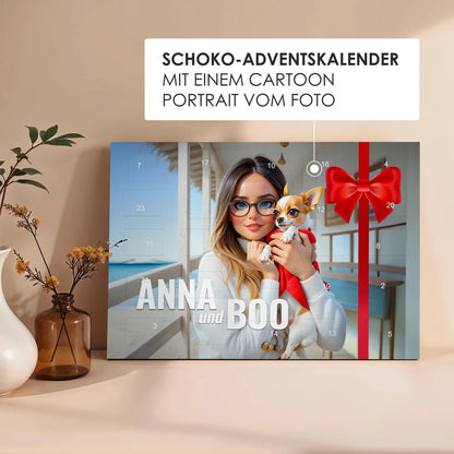 Schoko Adventskalender mit Cartoon Porträt - Weihnachtsgeschenk für Männer und Frauen