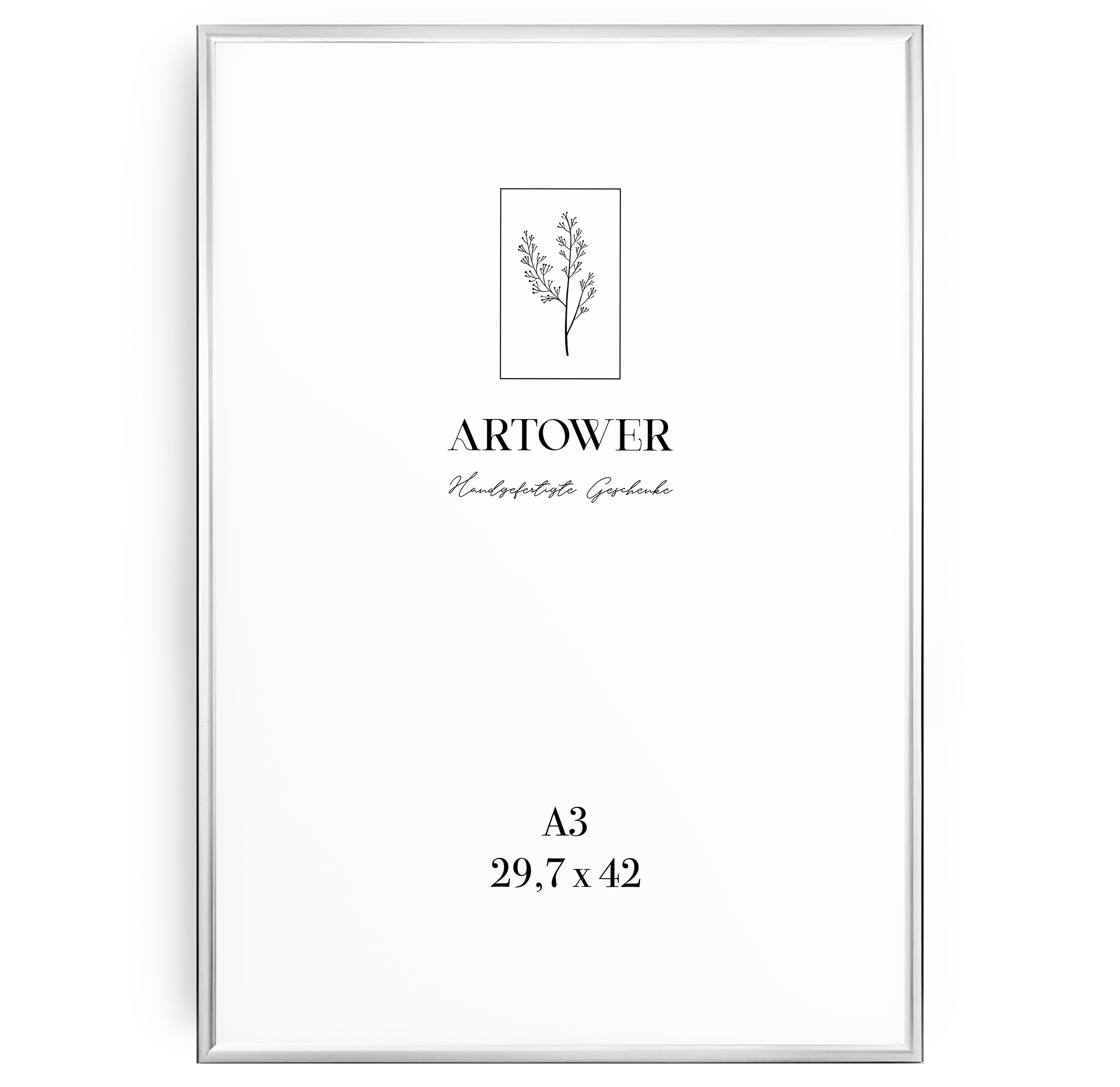 Artower® Bilderrahmen A3 (29,7 x 42 cm) Silber aus Metall – Dünner Alurahmen für Wand