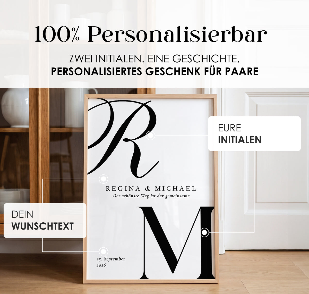 Personalisiertes Hochzeitsposter mit Initialen, Namen & Datum – Hochzeitsgeschenk für das Brautpaar