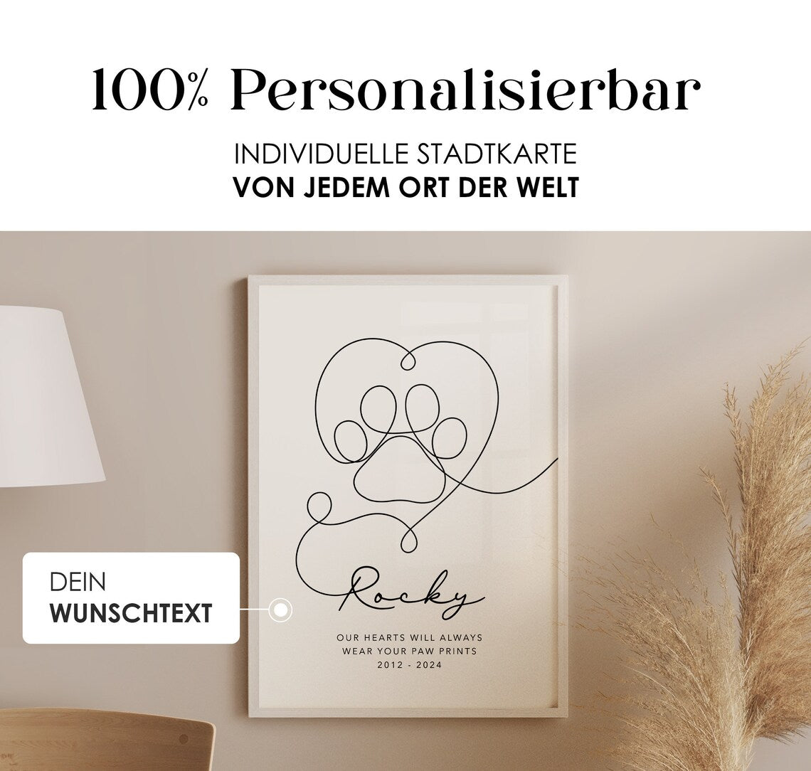 Haustier Andenken – Personalisiertes Trauerposter mit Pfotenabdruck