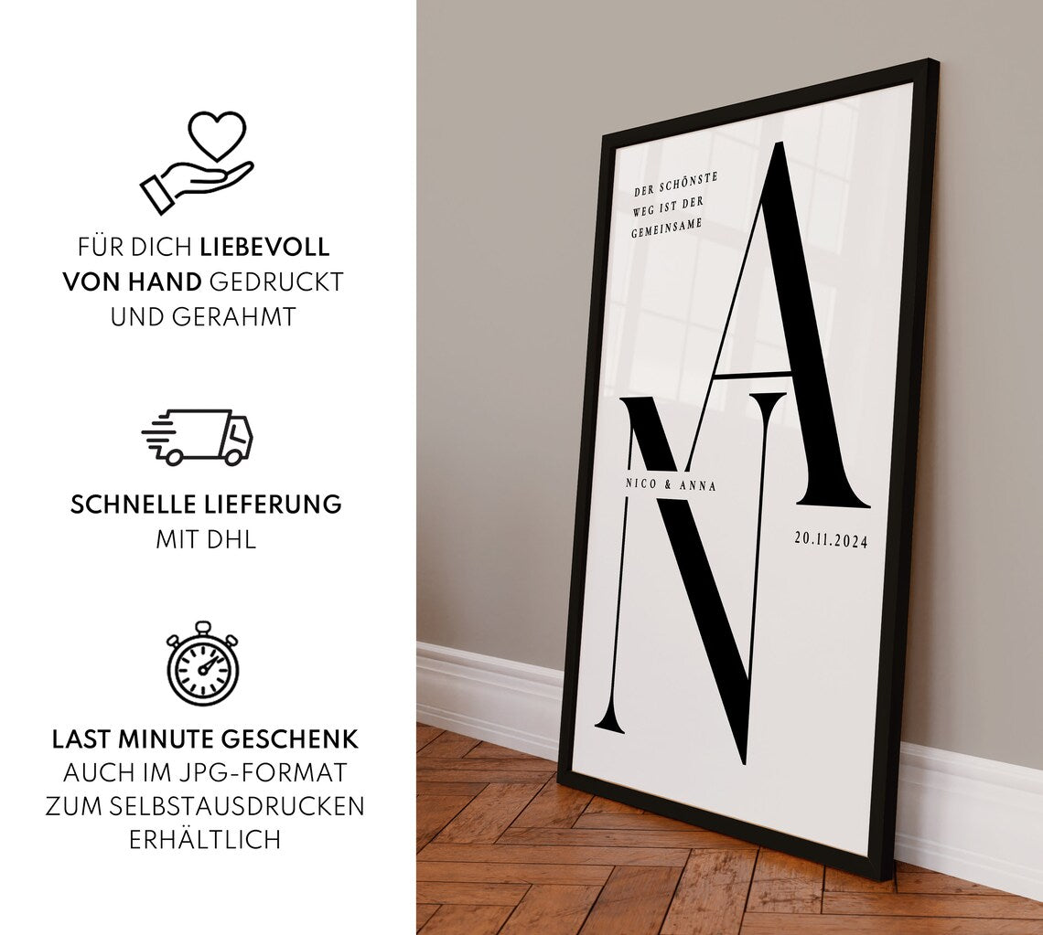Hochzeitsgeschenk - Monogramm mit Namen für Brautpaar