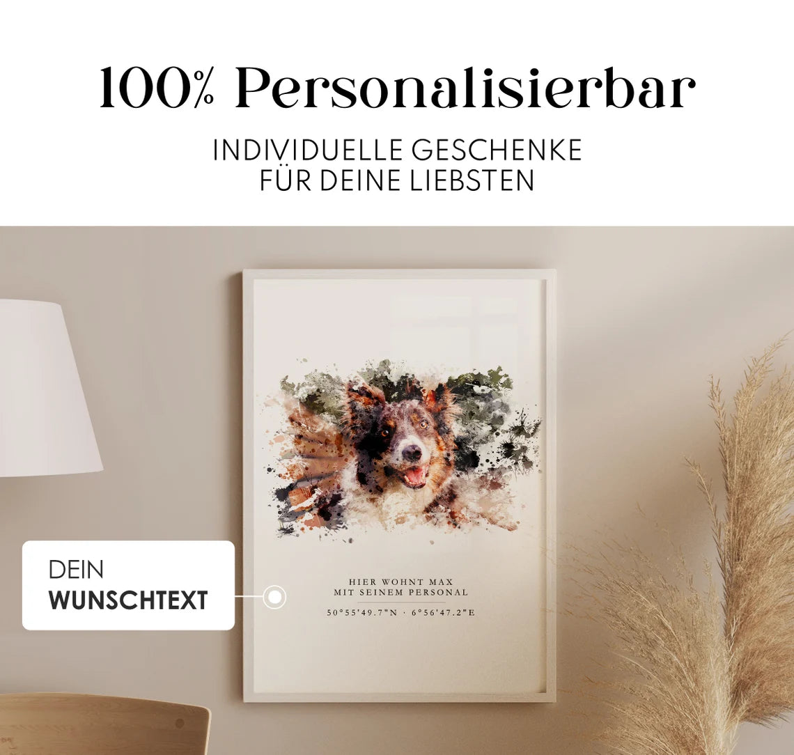 Haustier Portrait mit Koordinaten – Geschenk für Tierbesitzer