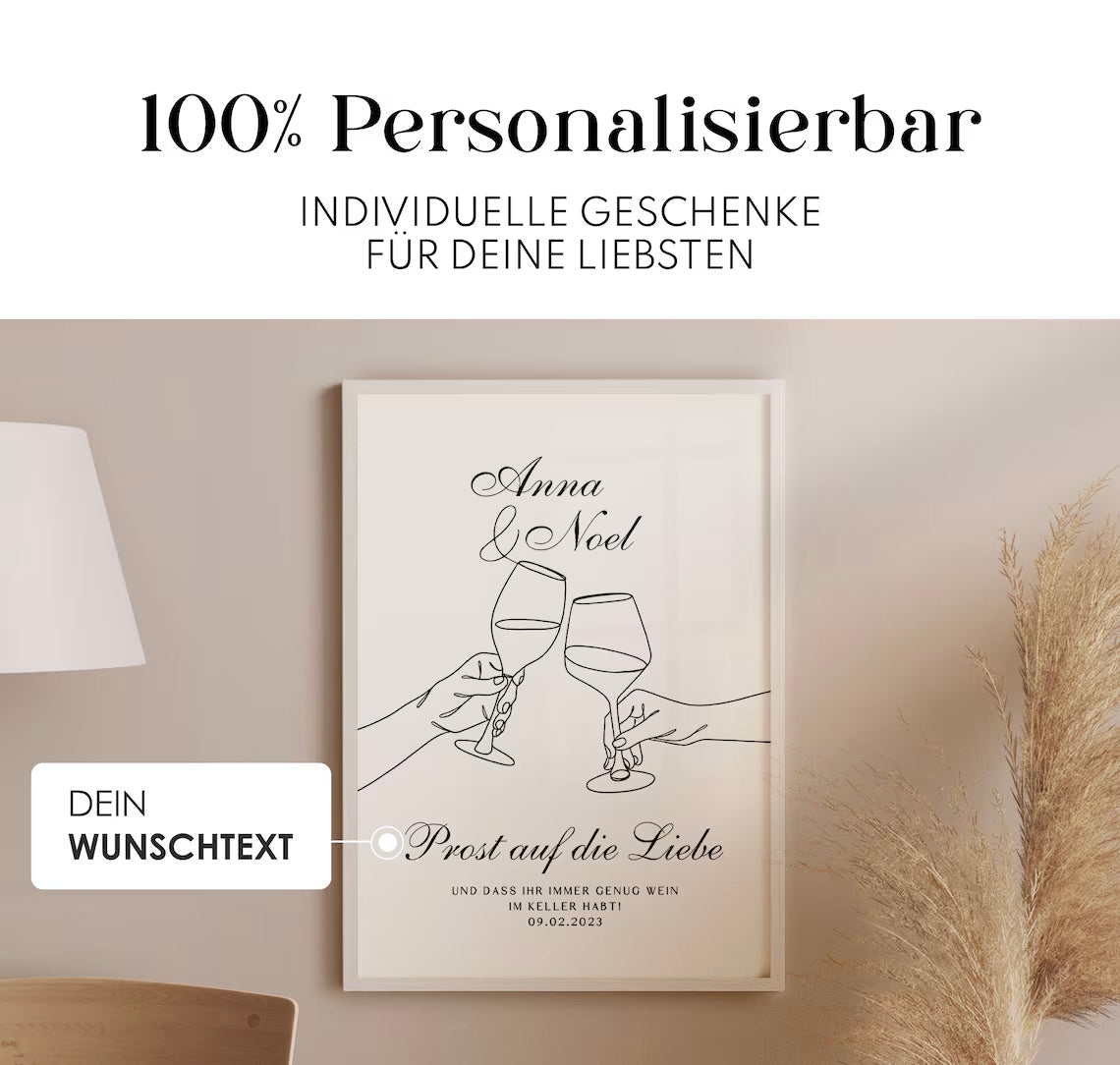Hochzeit Geschenk – Wein Bild für Brautpaar