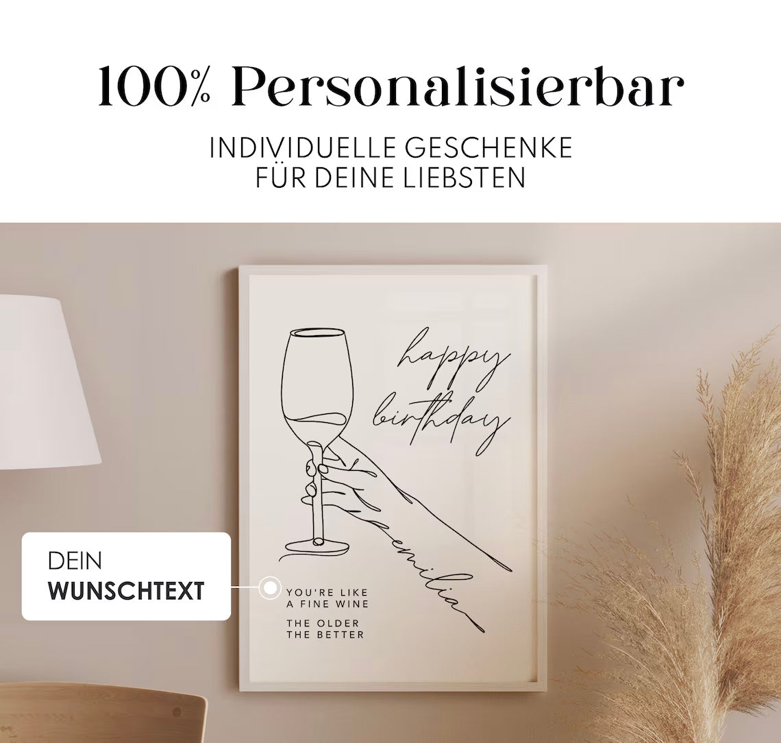 Wein Bild Lineart – Lustiges Geburtstagsgeschenk für Frauen