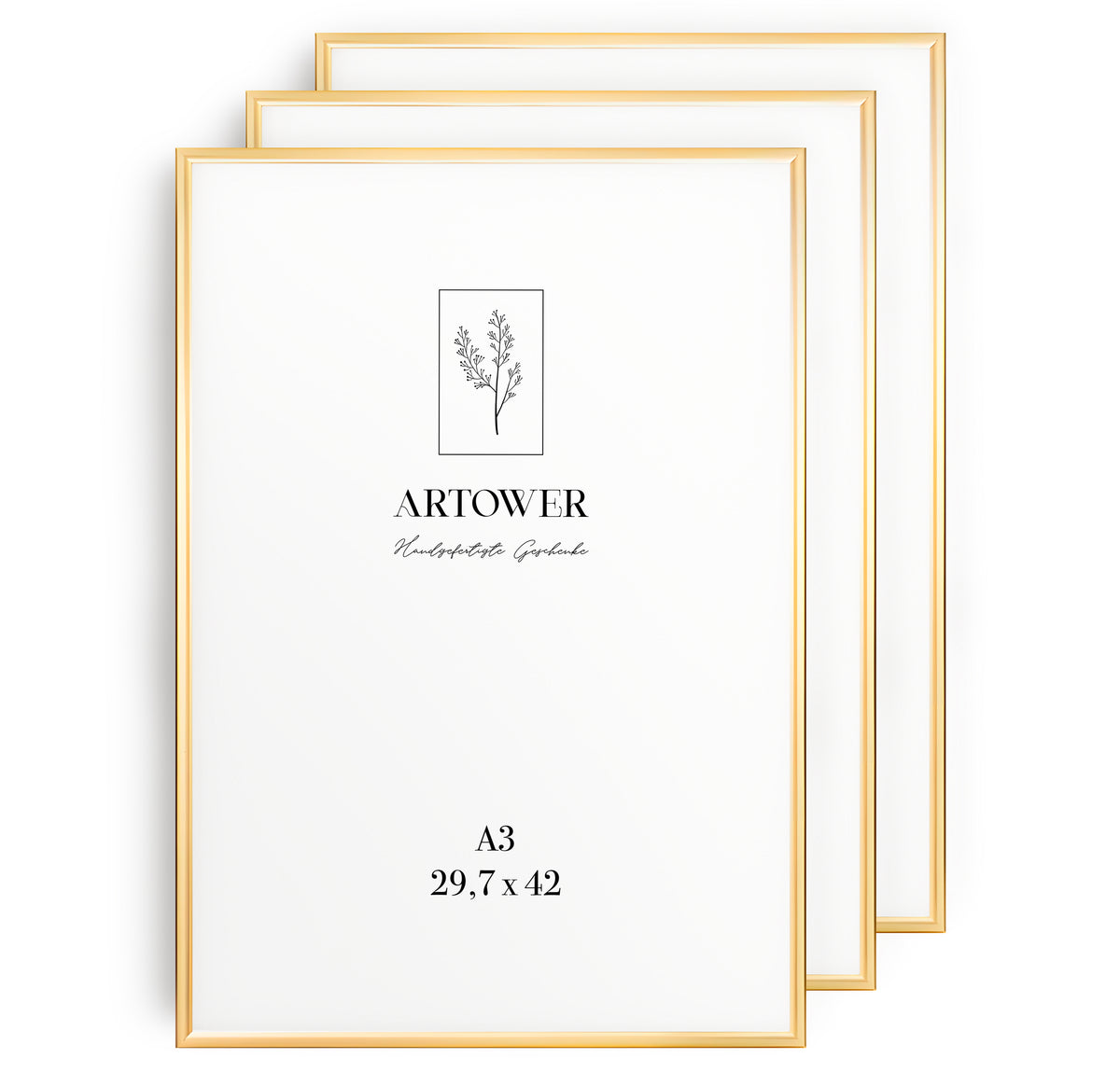 3 Bilderrahmen Alu Gold, Format A3 (29,7 x 42 cm) – Artower 3er Set