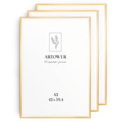 3 Bilderrahmen Alu Gold, Format A2 (42 x 59,4 cm) – Artower 3er Set