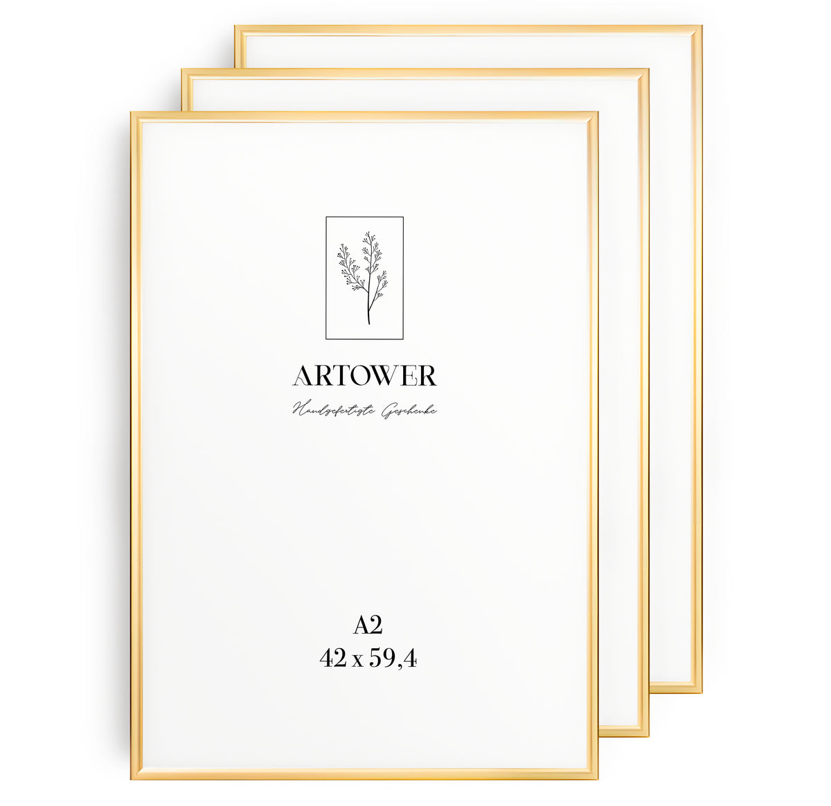 3 Bilderrahmen Alu Gold, Format A2 (42 x 59,4 cm) – Artower 3er Set