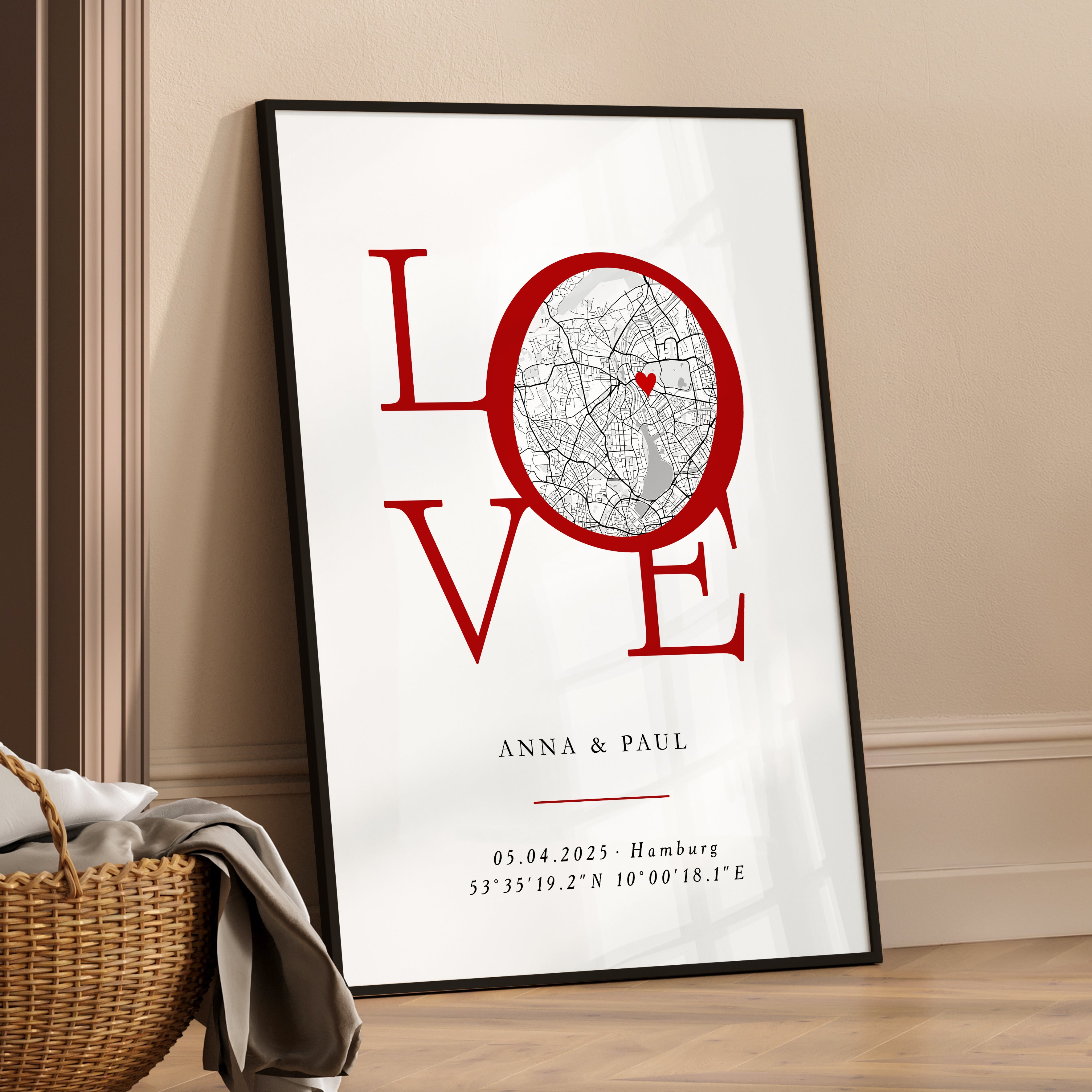 LOVE Poster persönliche Stadtkarte