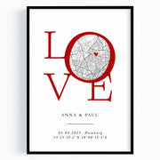 LOVE Poster persönliche Stadtkarte