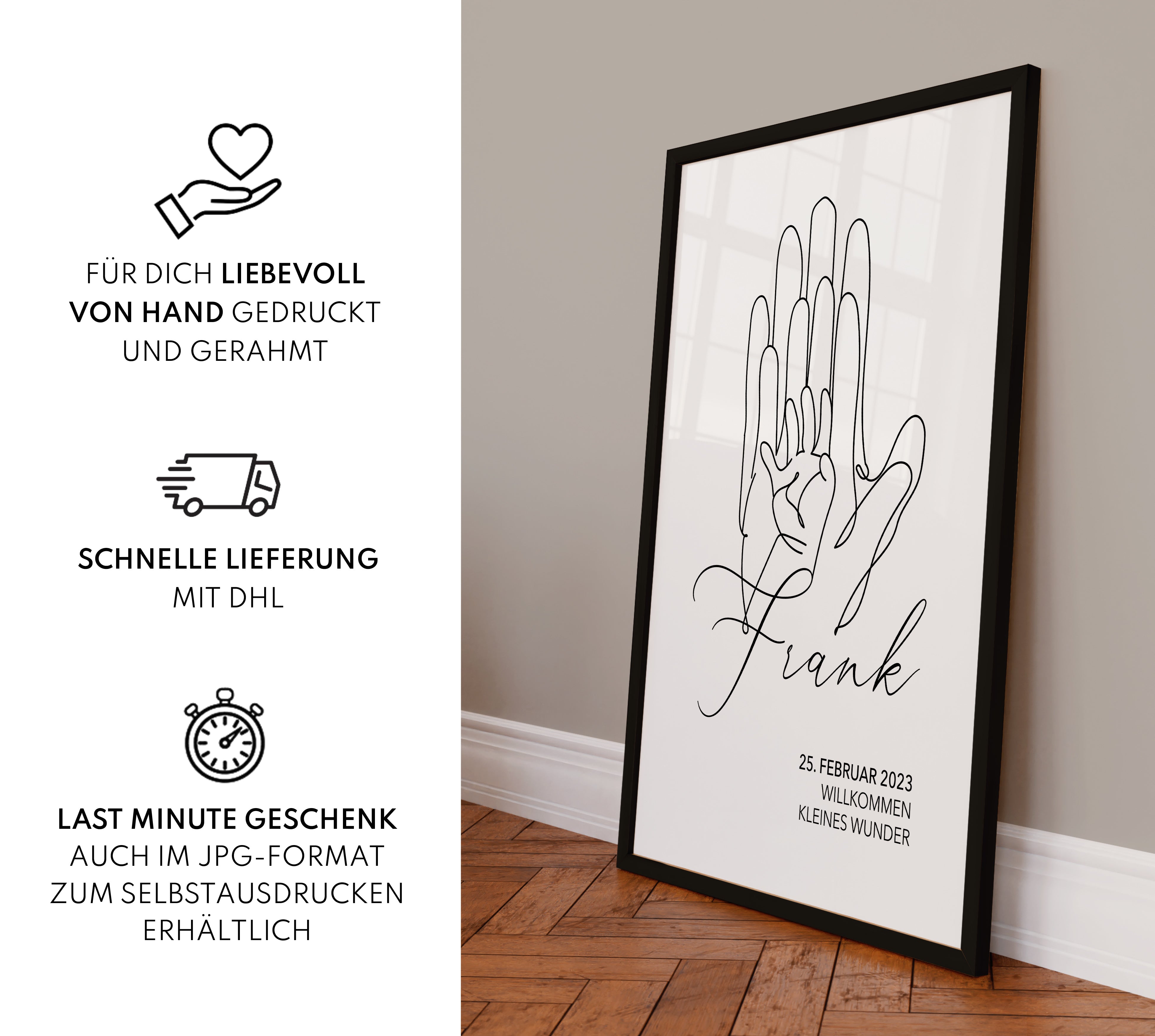 Personalisiertes Baby Bild - Geschenk zur Geburt für Eltern