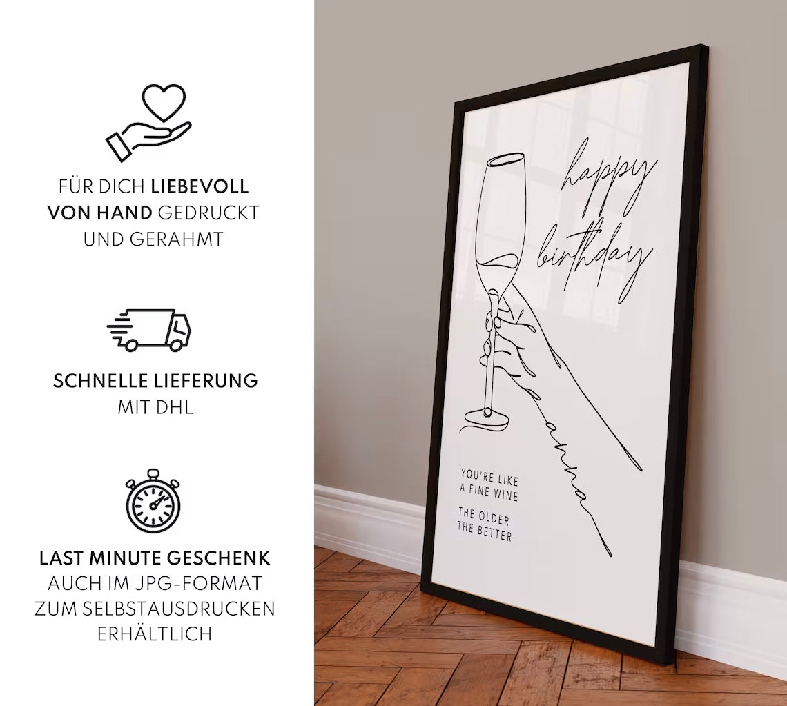 Wein Bild Lineart – Lustiges Geburtstagsgeschenk für Frauen