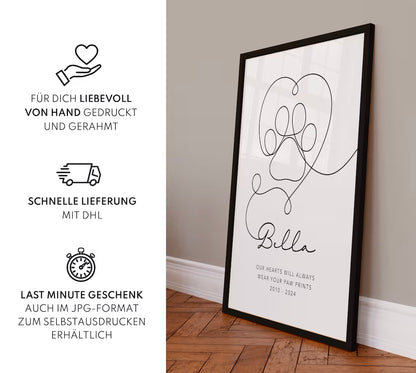 Haustier Andenken – Personalisiertes Trauerposter mit Pfotenabdruck