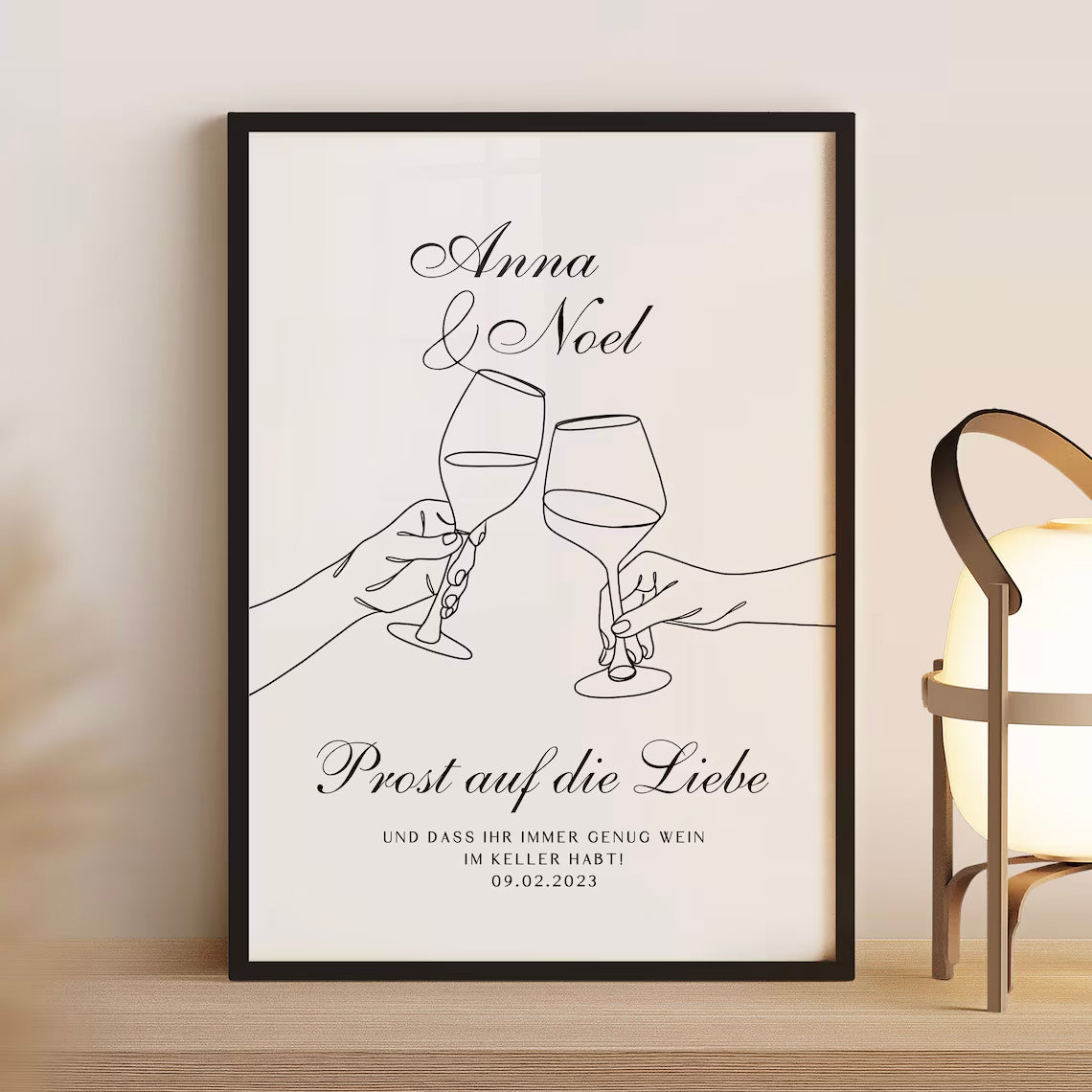 Hochzeit Geschenk – Wein Bild für Brautpaar