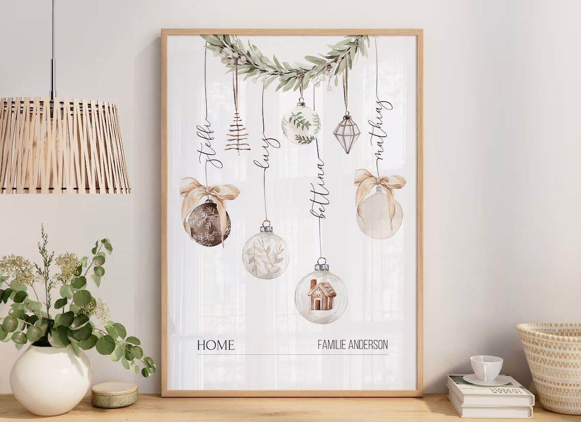 Familienposter mit Vornamen - Weihnachtsgeschenk für Familie, Eltern, Nachbarn
