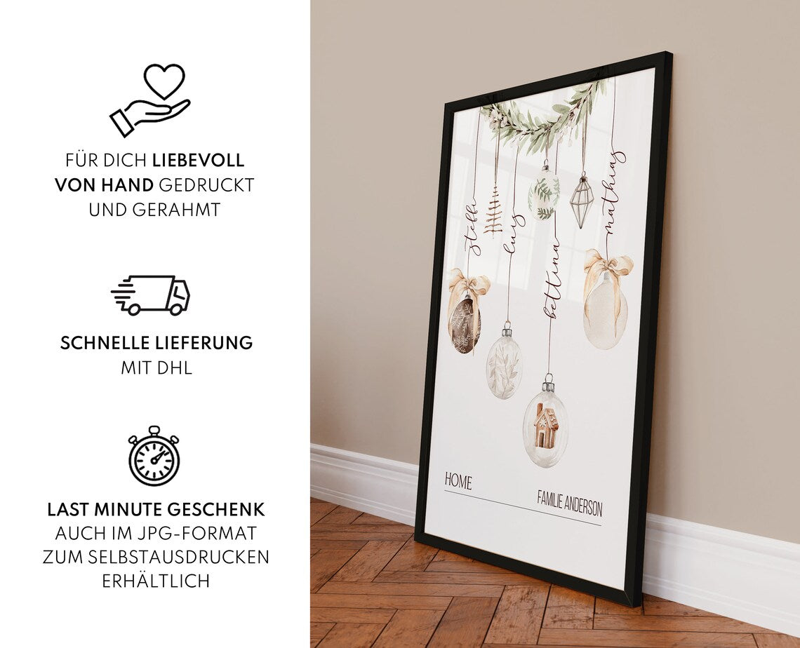 Familienposter mit Vornamen - Weihnachtsgeschenk für Familie, Eltern, Nachbarn