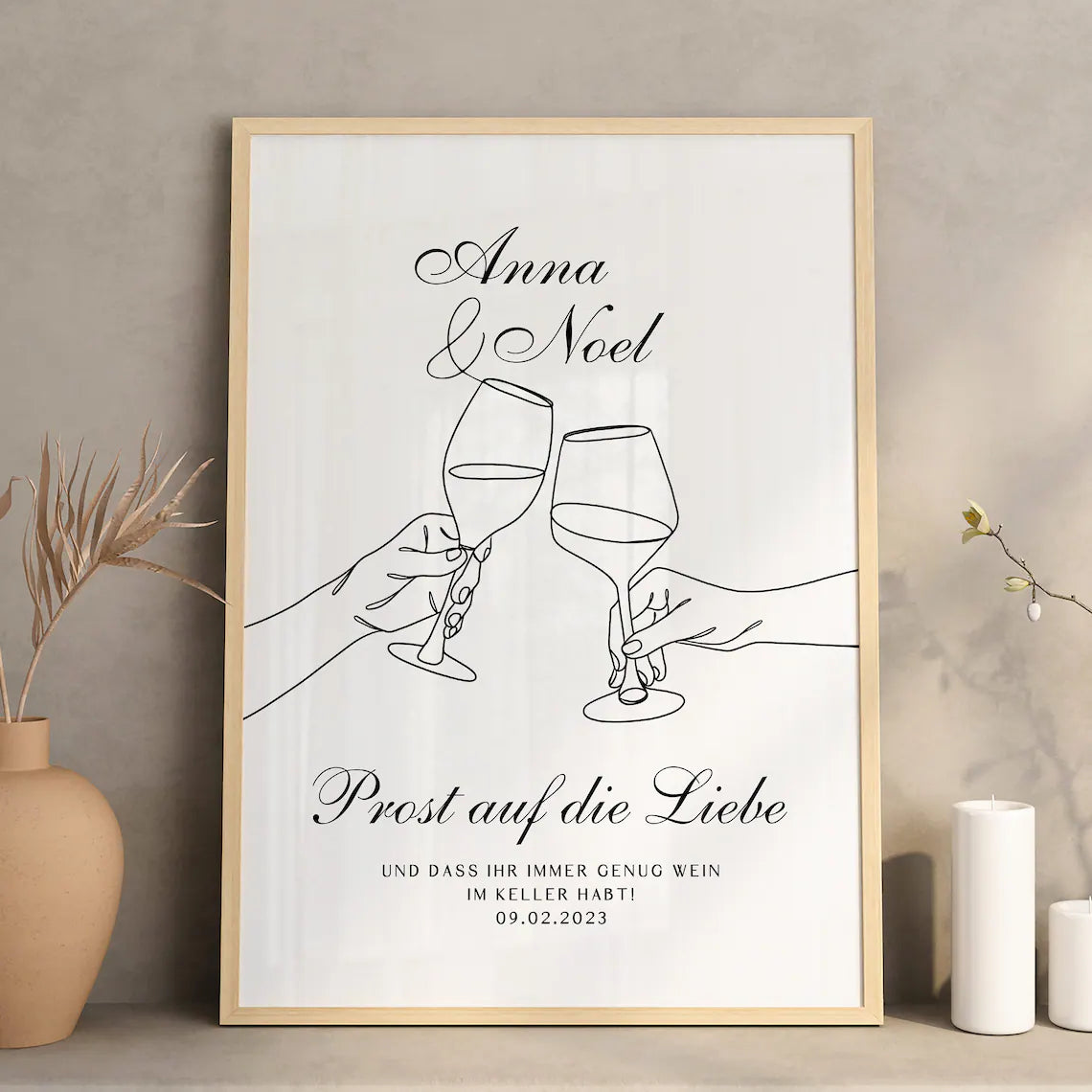 Hochzeit Geschenk – Wein Bild für Brautpaar
