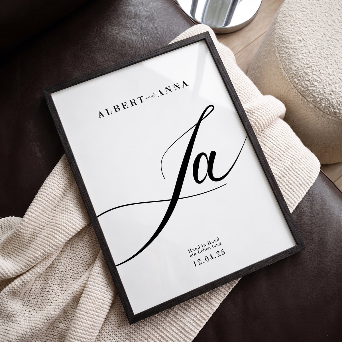 Personalisiertes Hochzeitsposter mit Namen & Datum – „Ja“ Poster als Hochzeitsgeschenk für das Brautpaar