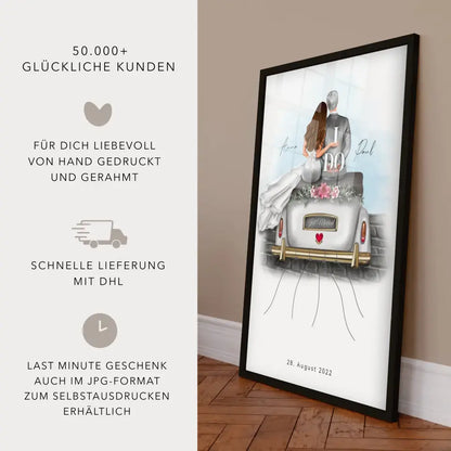 Geldgeschenk Hochzeit - Poster Just Married mit Auto