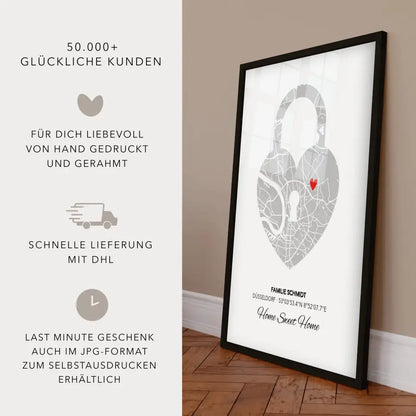 Poster Home Sweet Home Personalisierte Stadtkarte