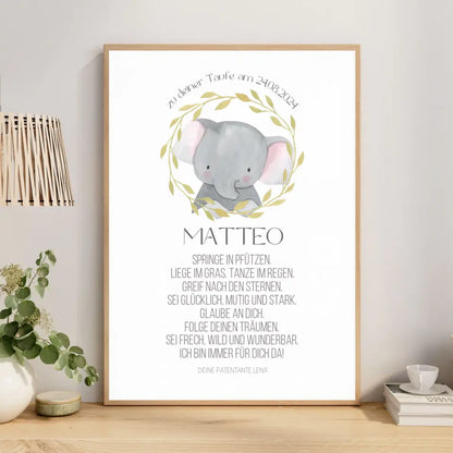 Taufspruch Bild Patenkind Geschenk Elefant