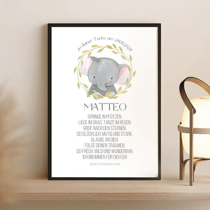 Taufspruch Bild Patenkind Geschenk Elefant