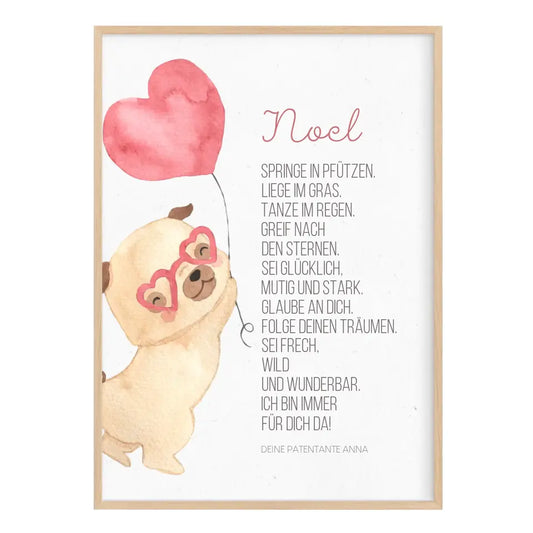 Taufgeschenk Patenkind Taufbild mit Mops