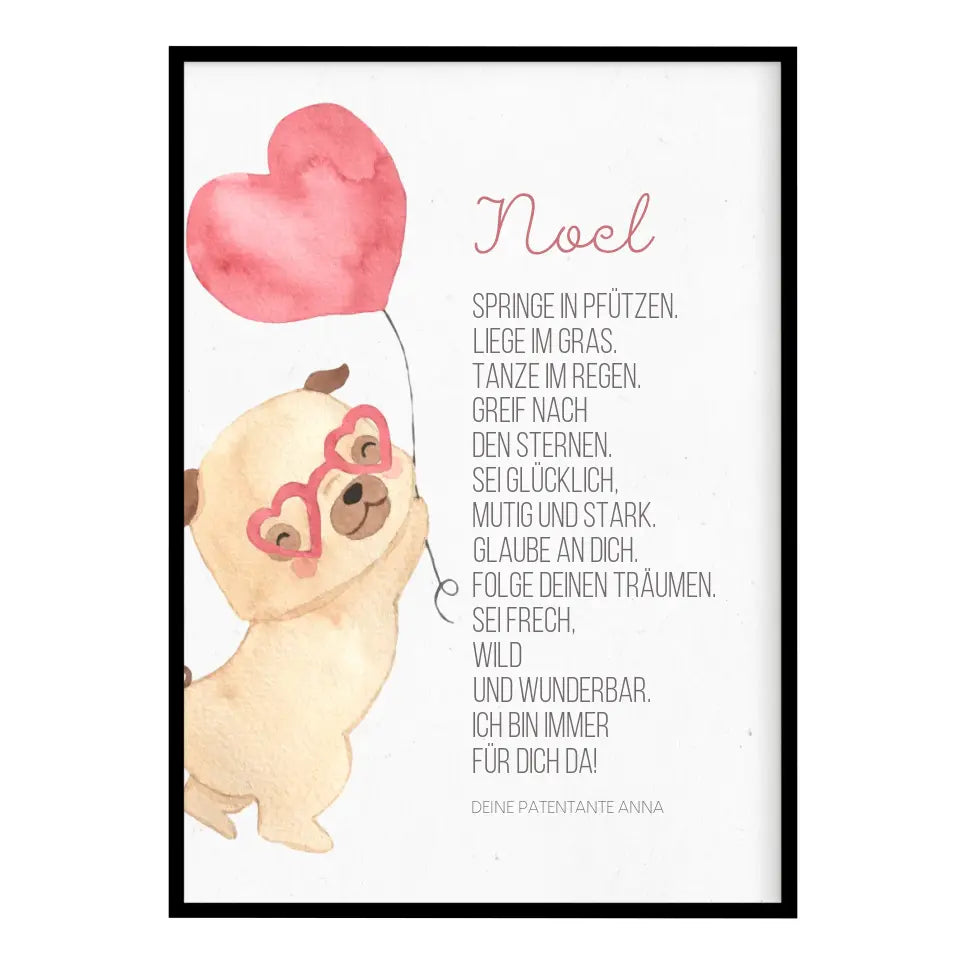 Taufgeschenk Patenkind Taufbild mit Mops