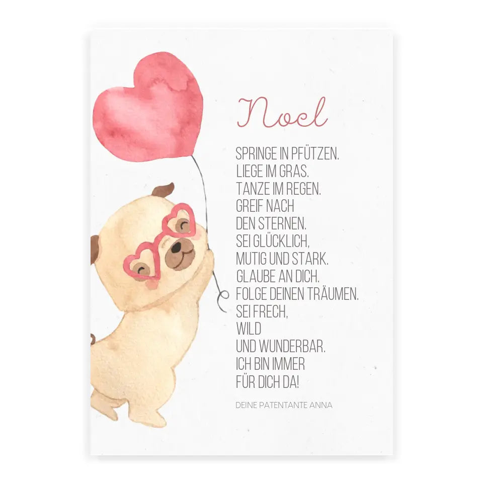 Taufgeschenk Patenkind Taufbild mit Mops