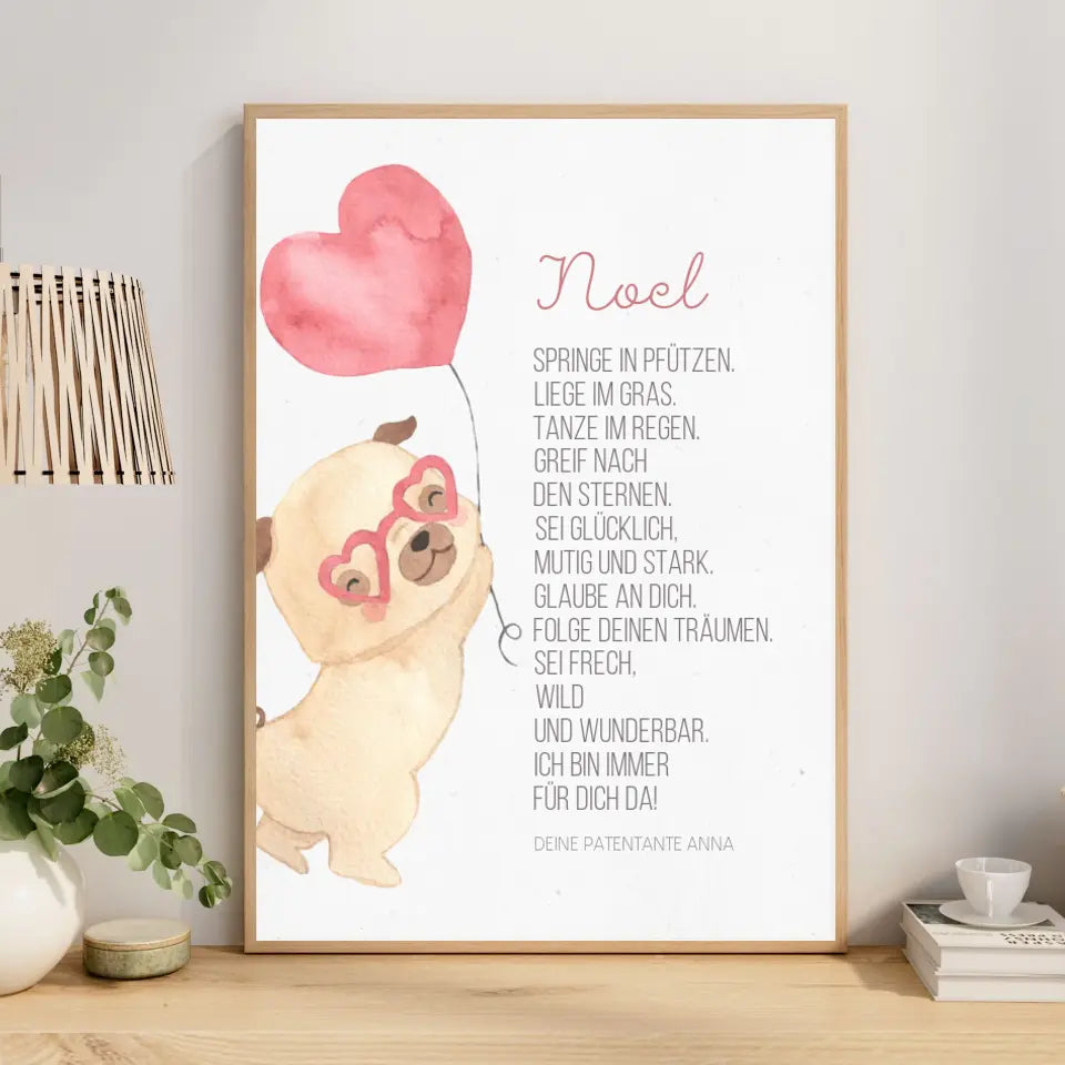 Taufgeschenk Patenkind Taufbild mit Mops