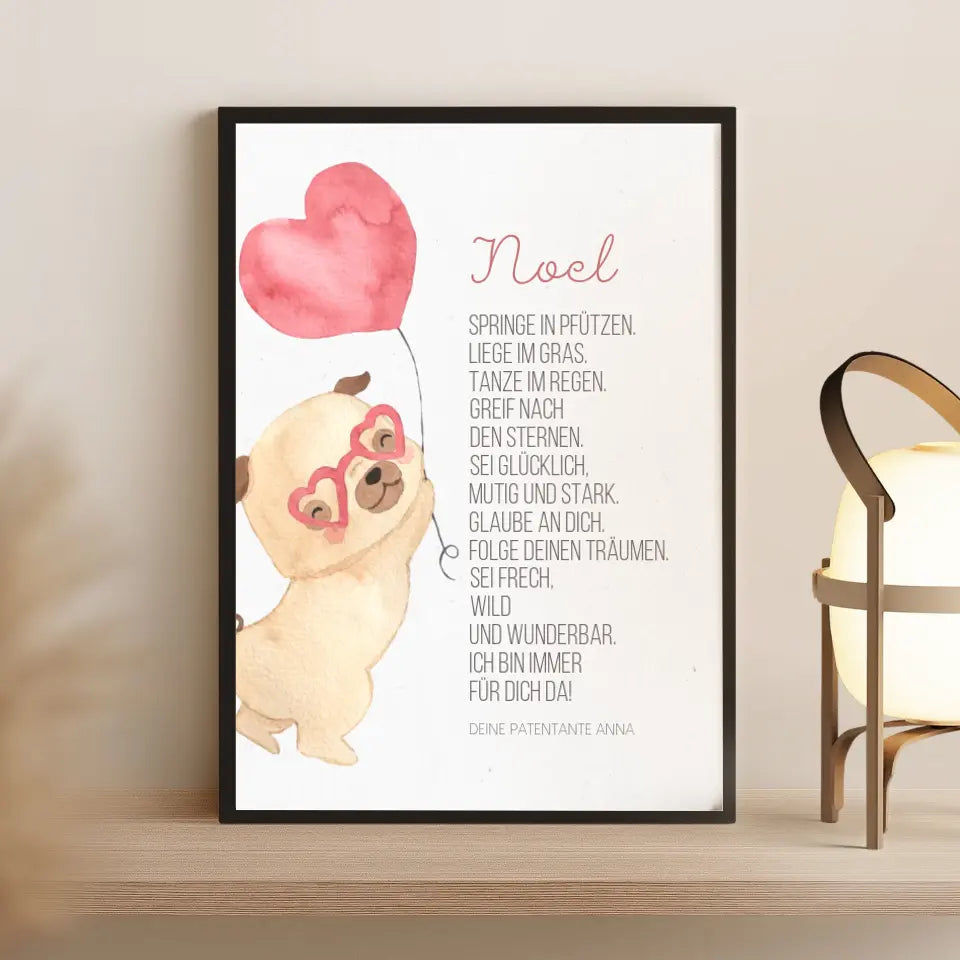 Taufgeschenk Patenkind Taufbild mit Mops