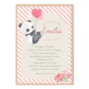 Patenbrief für Patenkind Panda mit rosa Luftballons