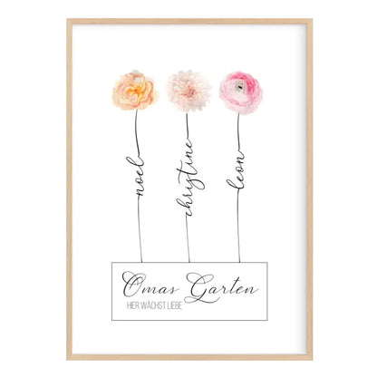 Beste Oma Geschenk zum Muttertag - Poster Omas Garten (max. 8 Blumen)