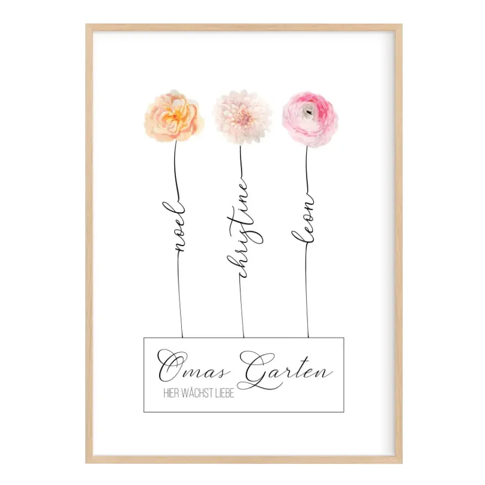 Beste Oma Geschenk zum Muttertag - Poster Omas Garten (max. 8 Blumen)