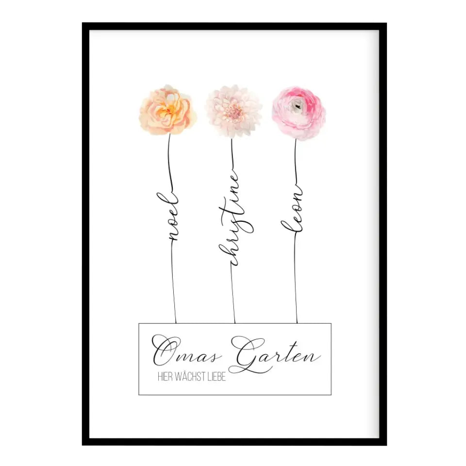 Beste Oma Geschenk zum Muttertag - Poster Omas Garten (max. 8 Blumen)