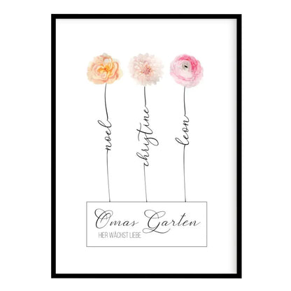 Beste Oma Geschenk zum Muttertag - Poster Omas Garten (max. 8 Blumen)