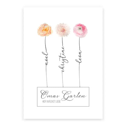 Beste Oma Geschenk zum Muttertag - Poster Omas Garten (max. 8 Blumen)