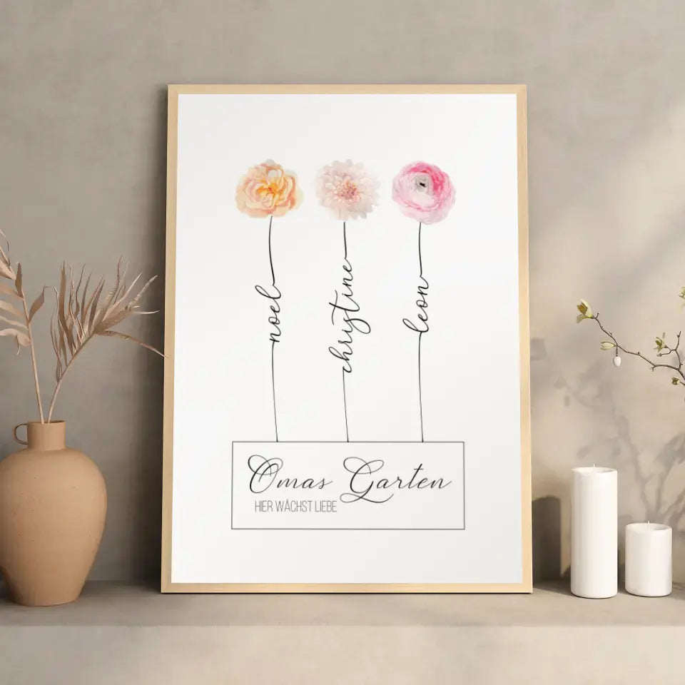 Beste Oma Geschenk zum Muttertag - Poster Omas Garten (max. 8 Blumen)