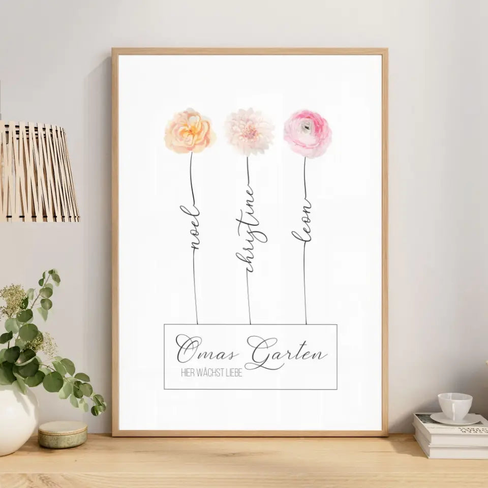 Beste Oma Geschenk zum Muttertag - Poster Omas Garten (max. 8 Blumen)