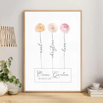 Beste Oma Geschenk zum Muttertag - Poster Omas Garten (max. 8 Blumen)