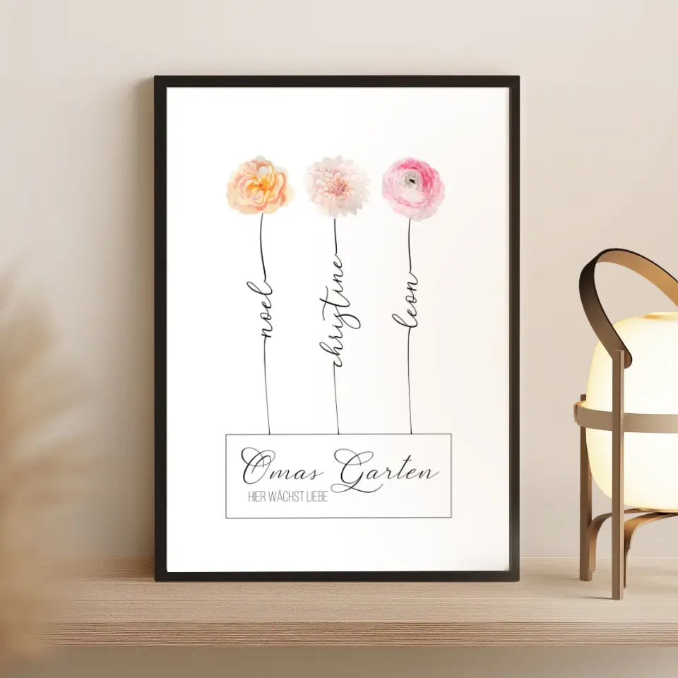 Beste Oma Geschenk zum Muttertag - Poster Omas Garten (max. 8 Blumen)