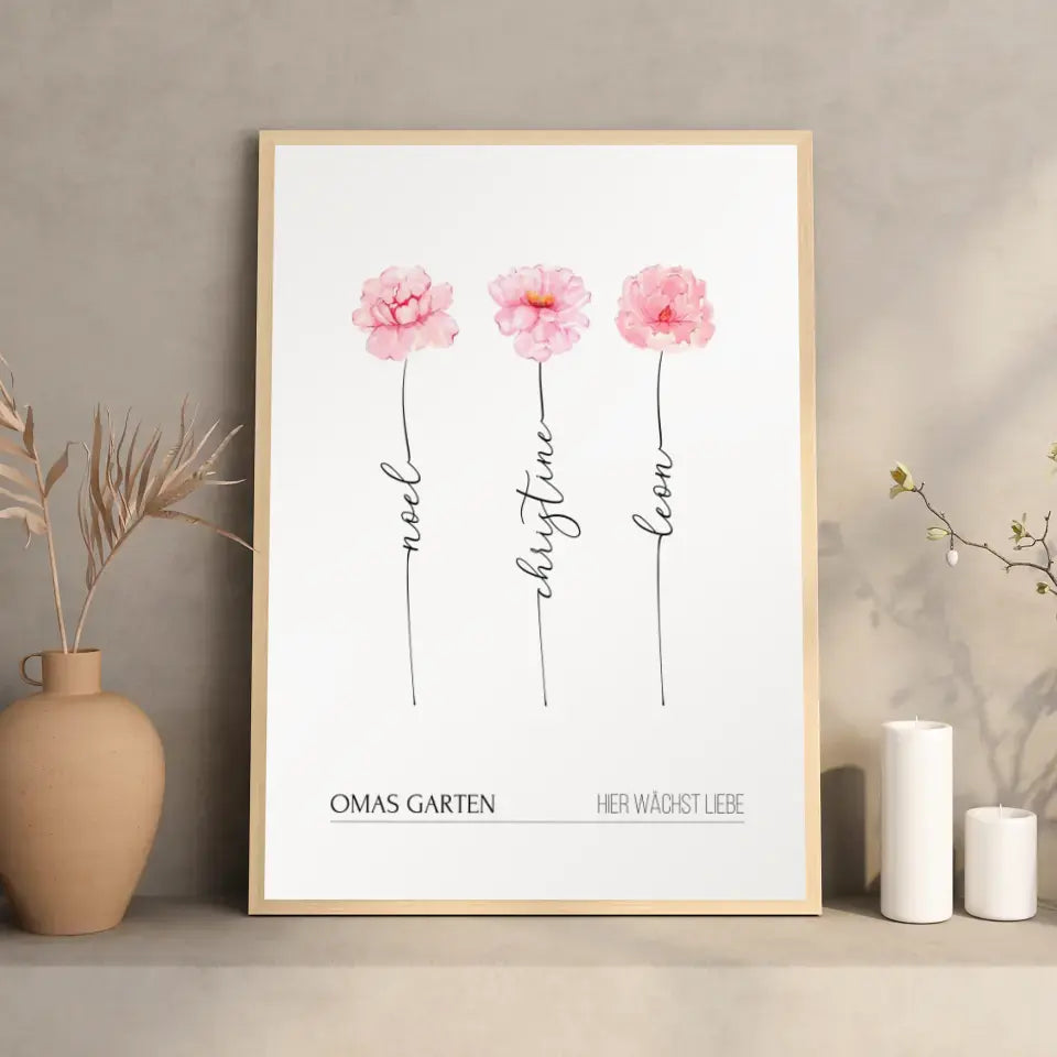 Poster Personalisiertes Geschenk für Oma zum Muttertag (max. 8 Blumen)