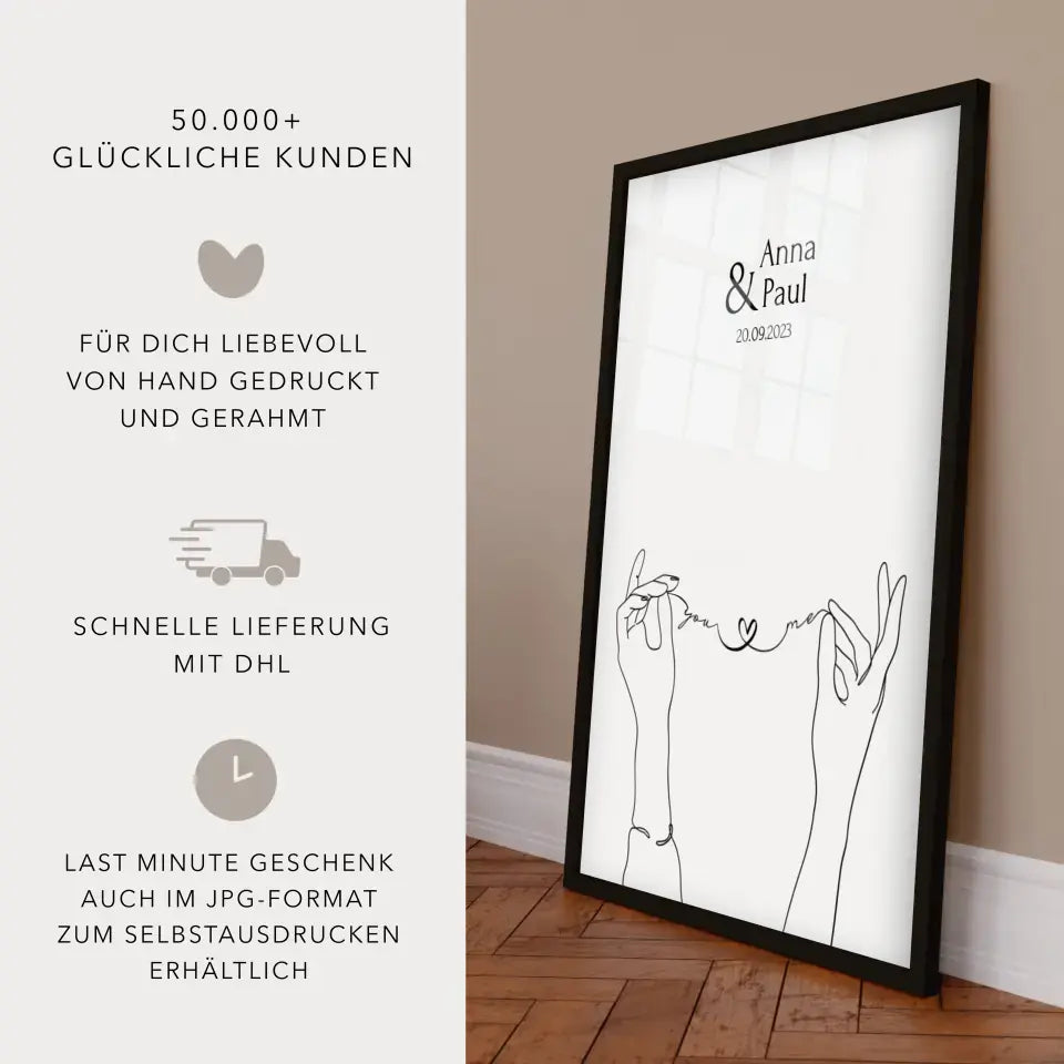 Hochzeitsgeschenk personalisiertes Poster you and me Hand in Hand