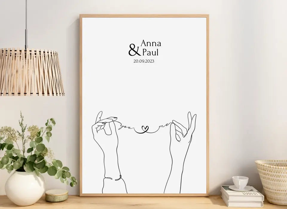 Hochzeitsgeschenk personalisiertes Poster you and me Hand in Hand