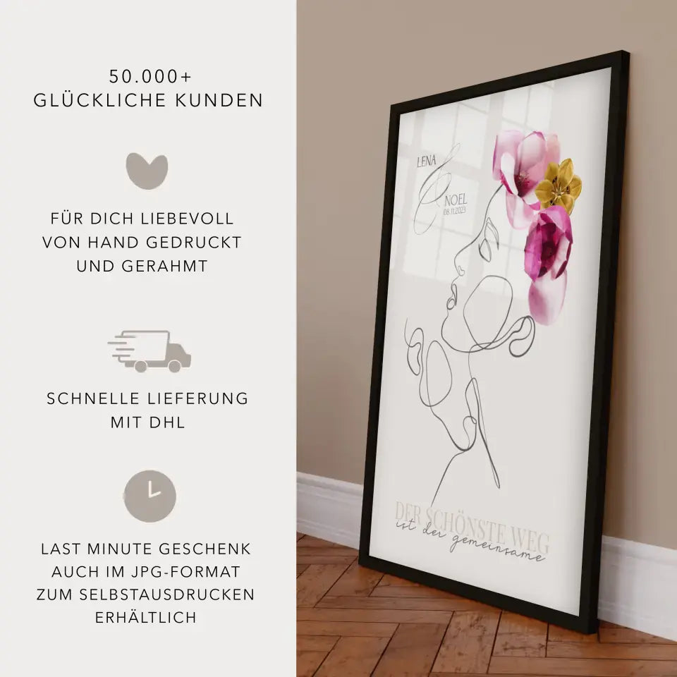 Hochzeitsgeschenk Poster Der schönste Weg ist der gemeinsame personalisiert mit Namen und Datum