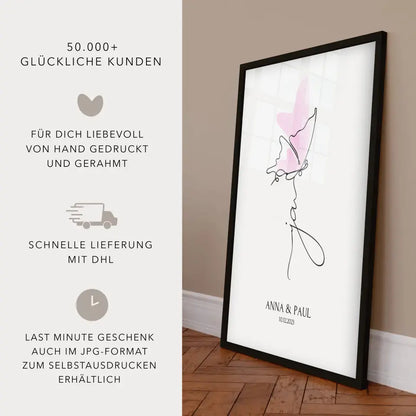 Personalisiertes Hochzeitsgeschenk JA Poster mit Schmetterling