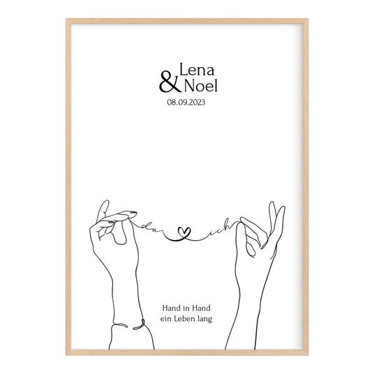 Personalisiertes Poster Hand in Hand ein Leben lang mit Namen und Datum Jahrestags Geschenk