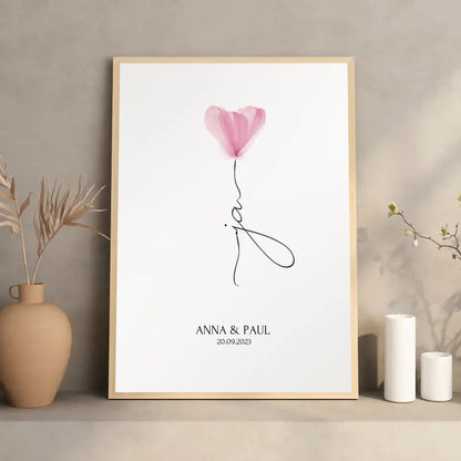 Personalisiertes Ja Poster mit Blume Geschenk Brautpaar Hochzeit