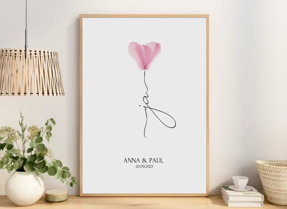 Personalisiertes Ja Poster mit Blume Geschenk Brautpaar Hochzeit